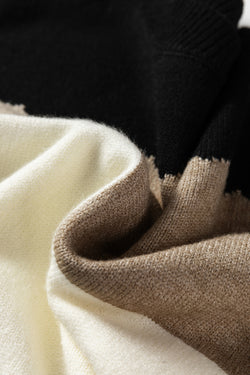 Brown Colorblock Crew Neck Drop Shoulder Sweater