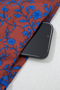 Brown 3/4 Puff Sleeve Tiered Loose Floral Dress