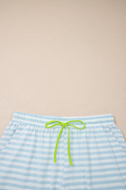 Set di maglietta ampia con collo a contrasto a righe rosa e pantaloncini con coulisse