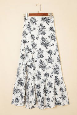Sky Blue Boho Floral High Bruffer Maxi Skirt