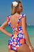 Tastro a volant blu floreale V Nervo Lace-Up Back Tummy Control Swimsuit One Piece