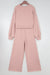 Light Pink Drop Shoulder Puff Sleeve Crop Pullover Drawstring Wide Leg Pants Set