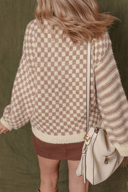 Chaque -listra Drop Bolloon Sleeve Sweater de manga de balão
