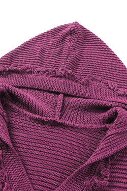 Maglione con cappuccio con pausa con caduta a costine a vello a V nero