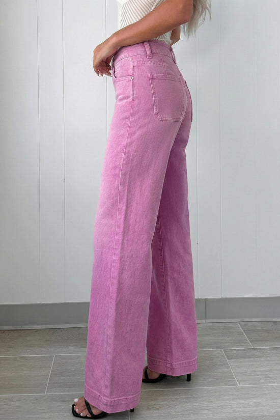 Black 2-Button High Waist Wide Leg Jeans