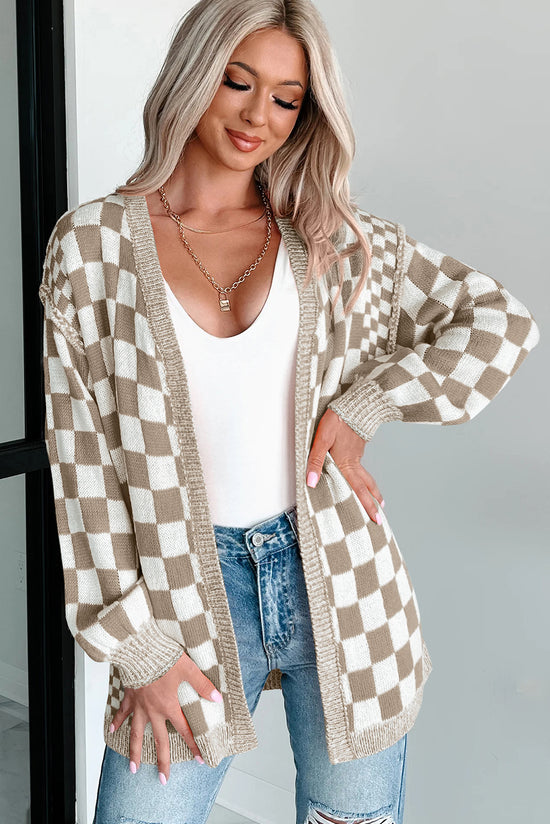 Cardigan a scacchi a scacchi a scacchi marrone
