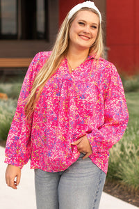 Purple Plus Size Floral Stampa Fleeve a V Cliente