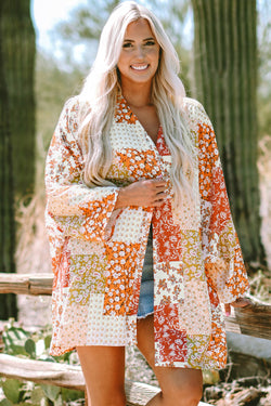 Kimono frontal abierto de Patchwork White Boho