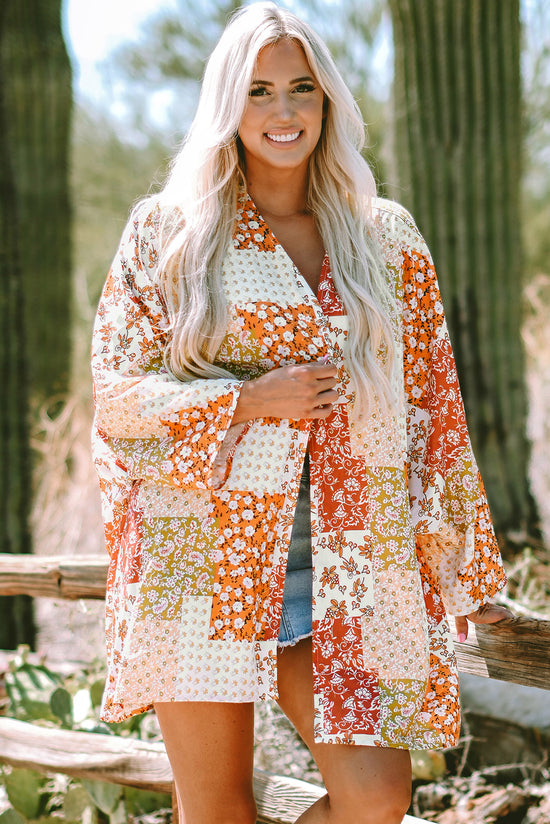 Kimono frontal abierto de Patchwork White Boho