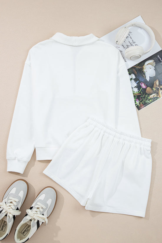 Ensemble sweat-shirt et short blanc à col côtelé et épaules tombantes