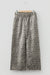 Brown Leopard Print Raw Hem Elastic Waist Loose Pull On Jeans