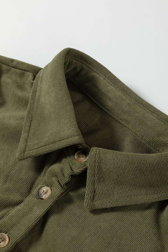 Oatmeal Corduroy Half Button Collared Long Sleeve Mini Dress