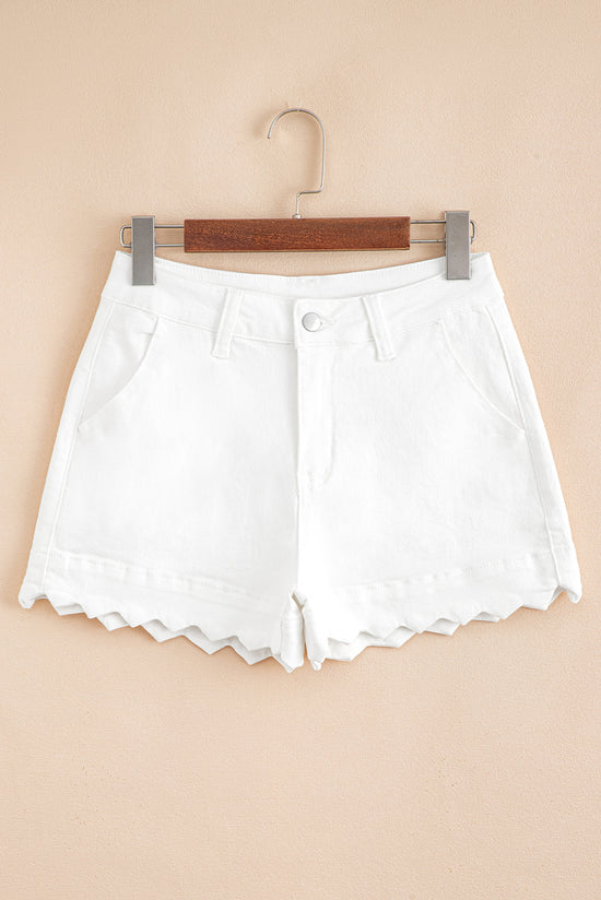 Sail Blue Shorts de jean de la taille haute de l'ourlet feston