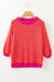 Rose Stripe 3/4 suéter de ombro de manga Puff