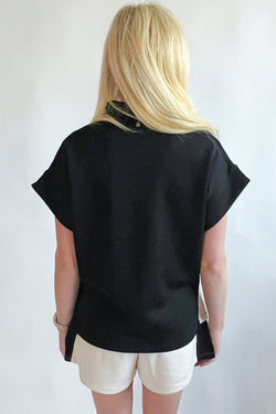 Camisa con cuello con collar con soporte con cremallera negra y juego corto