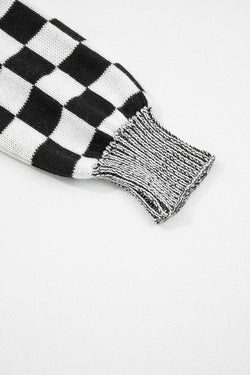 Black Checkered Open Front Drop Shoulder Cardigan
