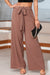 Café à taille haute attache avant poche large jambe large pantalon décontracté fluide