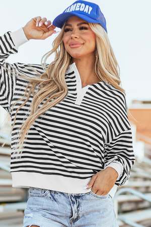 Stripe White Stripe Blocco abbottonato Crew Farna di grandi dimensioni