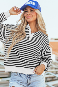 Stripe White Stripe Blocco abbottonato Crew Farna di grandi dimensioni