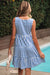 Sky Blue Stripe U Neck Maneveless Fit Fit Mini Vestido