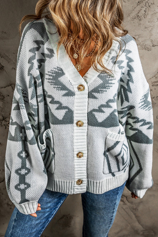 Modello geometrico grigio chiaro Cardigan di rivestimento a costini