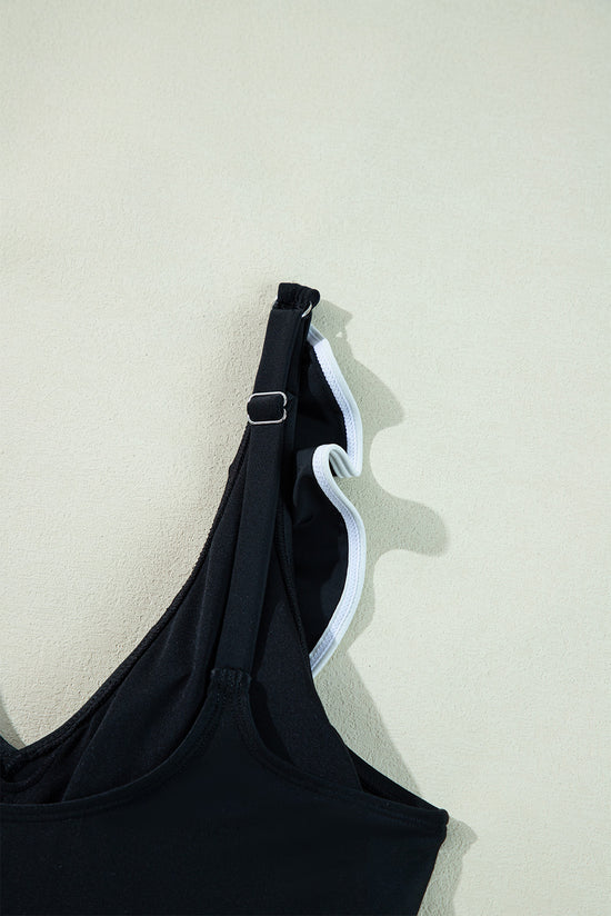 Contrasto di colore nero Blavola arricciata a V collo da bagno