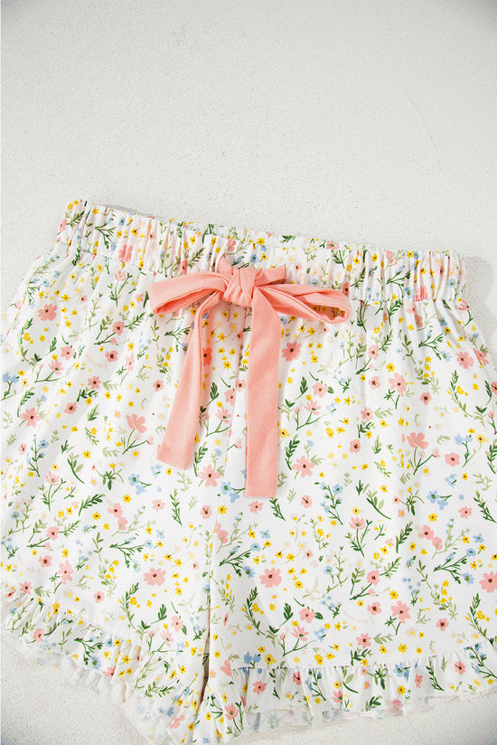 Floral Print Contrast Pipping Short Pajamas Set