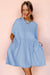 Vestido de babydoll de borde crudo de color sólido azul cielo