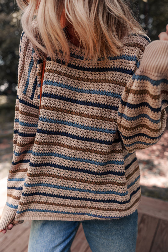 Maglione al collo rotondo a goccia a goccia a strisce multicolore