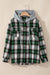 Chaqueta con capucha de bolsillo para el pecho de estampado a cuadros de color verde
