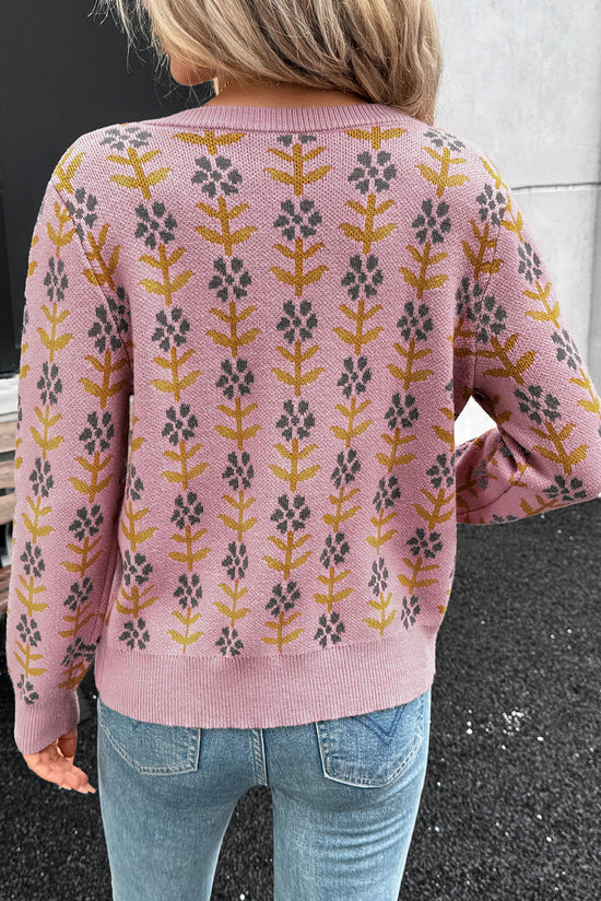 Sighi di cardigan a filo floreale floreale rosa giù