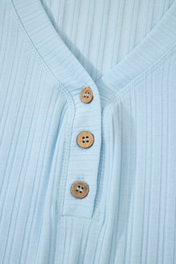 Beau Blue Custbed Botón V Cuella de tanques y pantalones cortos establecidos