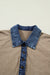 Top a maniche lunghe con polsini e colletto polo con bottoni patchwork in denim lavorato a coste beige