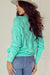Mint Green Hollow Out Knit V Neck Drop Sweater