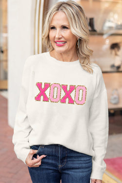 Maglione casual rotondo per glitter white xoxo