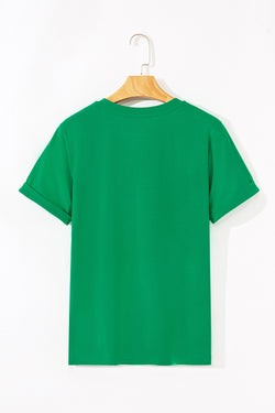 Tee de la tripulación de la tripulación de la llanura de color verde brillante brillante