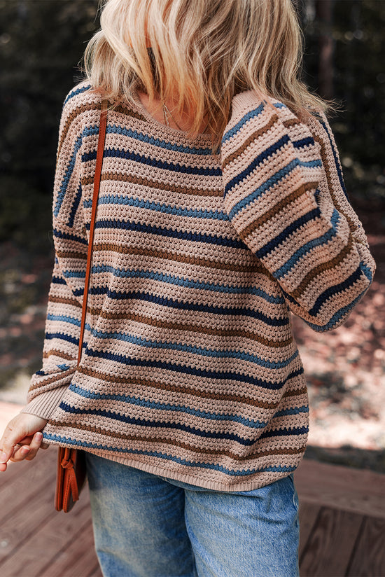 Maglione al collo rotondo a goccia a goccia a strisce multicolore
