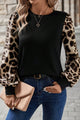 Top cáqui leopardo manga bufante patchwork