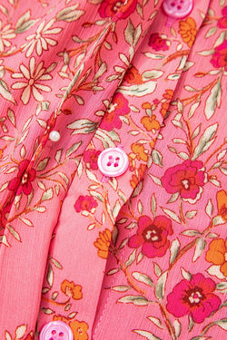 Stampa floreale rosso rosa a manica corta camicia sciolta