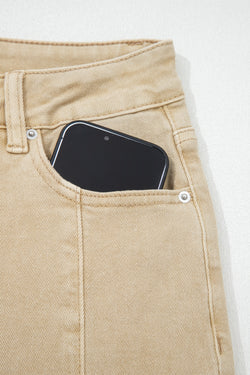 Jeans cortados de perna larga com costura central de sândalo vermelho cor sólida