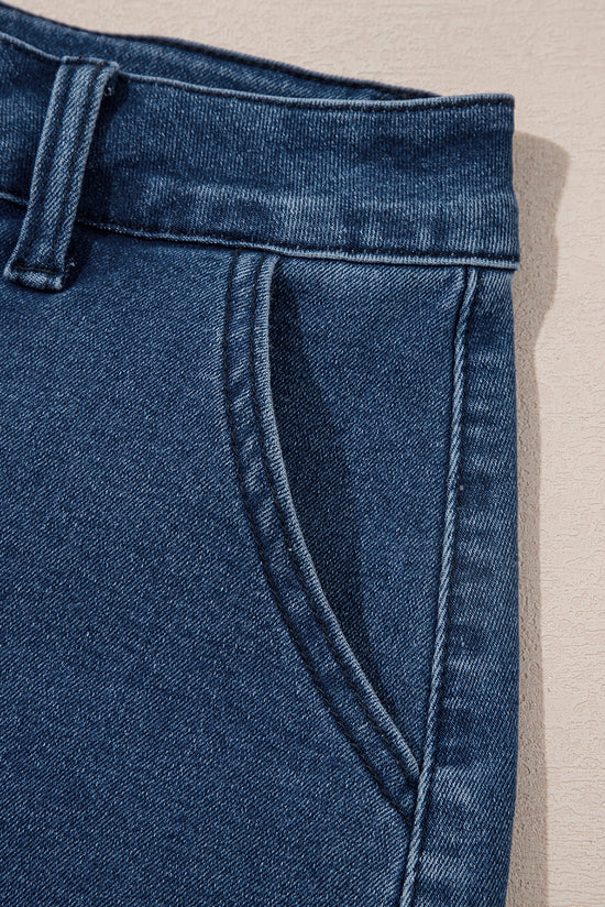 Sail Blue Shorts de jean de la taille haute de l'ourlet feston