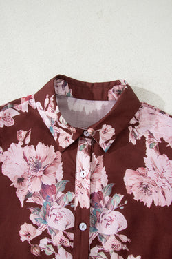 Orange Floral Puff Sleeve Lightweight Shirt