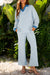Ensemble haut pull à col à rayures bleu ciel et pantalon à cordon de serrage