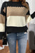 Brown Colorblock Crew Neck Drop Shoulder Sweater