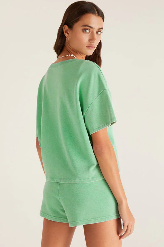 T -spalla a gocce a V Verde Verve Mint e Shorti con cownewwork