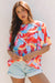 Multicolour Abstract Pattern Assicch Wide Clew Neck Blouse