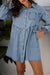 Mini abito in camicia di jeans svasata con polsini smock blu Beau