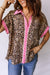Leopard Print Contrasted Trim Animal Short Sleeve Shirt