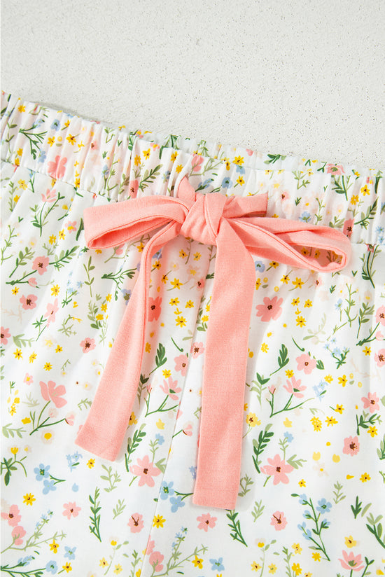 Floral Print Contrast Pipping Short Pajamas Set