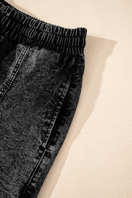 Pantalones cortos de mezclilla de cintura alta en cordón negro